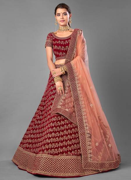 Maroon Colour Arya Design 18 Exclusive Bridal Wedding Wear Velvet Heavy Embroidery Work Lehenga Choli Collection 7003